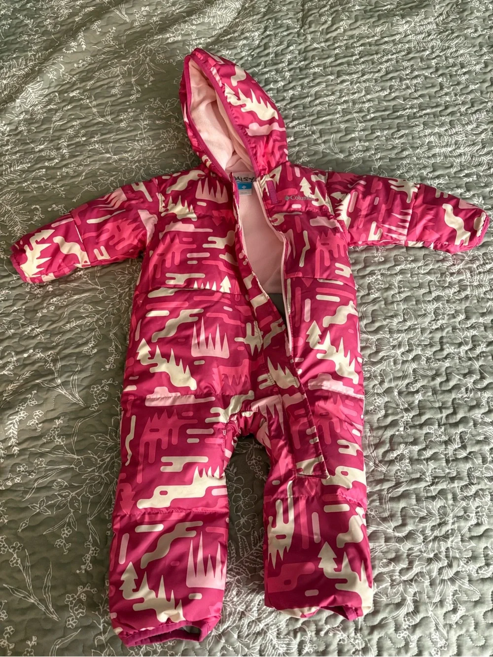Columbia Pink and Cream Patterned Kids Puffer Snowsuit